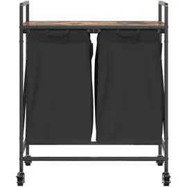 vidaXL Wäschekorb 2 Fächer mit Rollen Räuchereiche