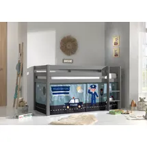 Vipack Halbhochbett Pino 90 x 200 cm Kiefer massiv grau lackiert