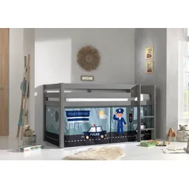 Vipack Halbhochbett Pino 90 x 200 cm Kiefer massiv grau lackiert