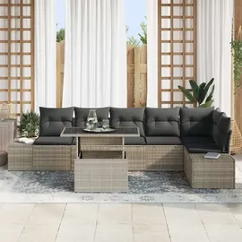 vidaXL Garten-Sofa-Set 7-tlg. hellgrau Polyrattan