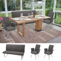Mendler Set 2x Esszimmerstuhl+Sitzbank HWC-G55, Bank Küchenstuhl Stuhl+Armlehne, Stoff/Textil