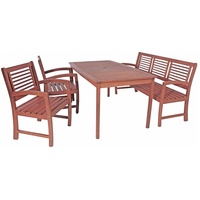 Lomadox Balkonset GARDA-120, (4-tlg), Tischgruppe aus Eukalyptusholz, 2 Stühle, Bank, Tisch