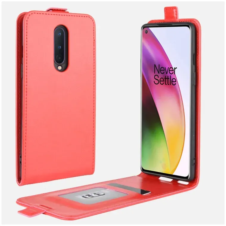 Flip Case Handyhülle für OnePlus 8 Vertikal Schutzhülle Tasche Cover Rot Bumper Smartphone Kartensteckplatz-Kreditkarte-Geldscheine EC-Karte Bank-Karte