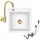 faizee home [Granitspüle 48x50 mit Armatur Gold Weiß] Hochwertig beidseitig Montierbar Küchenspüle Eckig Einbaugranitspüle Granit Spülbecken f. Unterschr... - Weiß