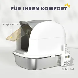 PawHut Katzentoilette Edelstahl 52,4 x 41,3 x 42 cm Weiß
