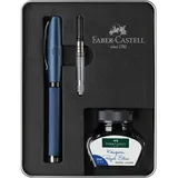 Faber-Castell 149625 - Schreibset Essentio Aluminium Blau, mit Füller M, Tintenfass 30 ml und Konverter