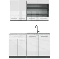 Vicco Singleküche Weiß Hochglanz/Anthrazit 140 cm, AP Marmor