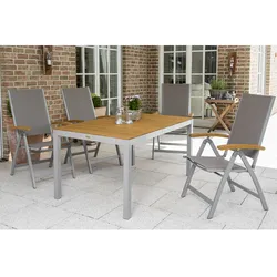 MERXX Gartenmöbel »Naxos«, 4 Sitzplätze, Aluminium/Textil/Akazienholz - grau