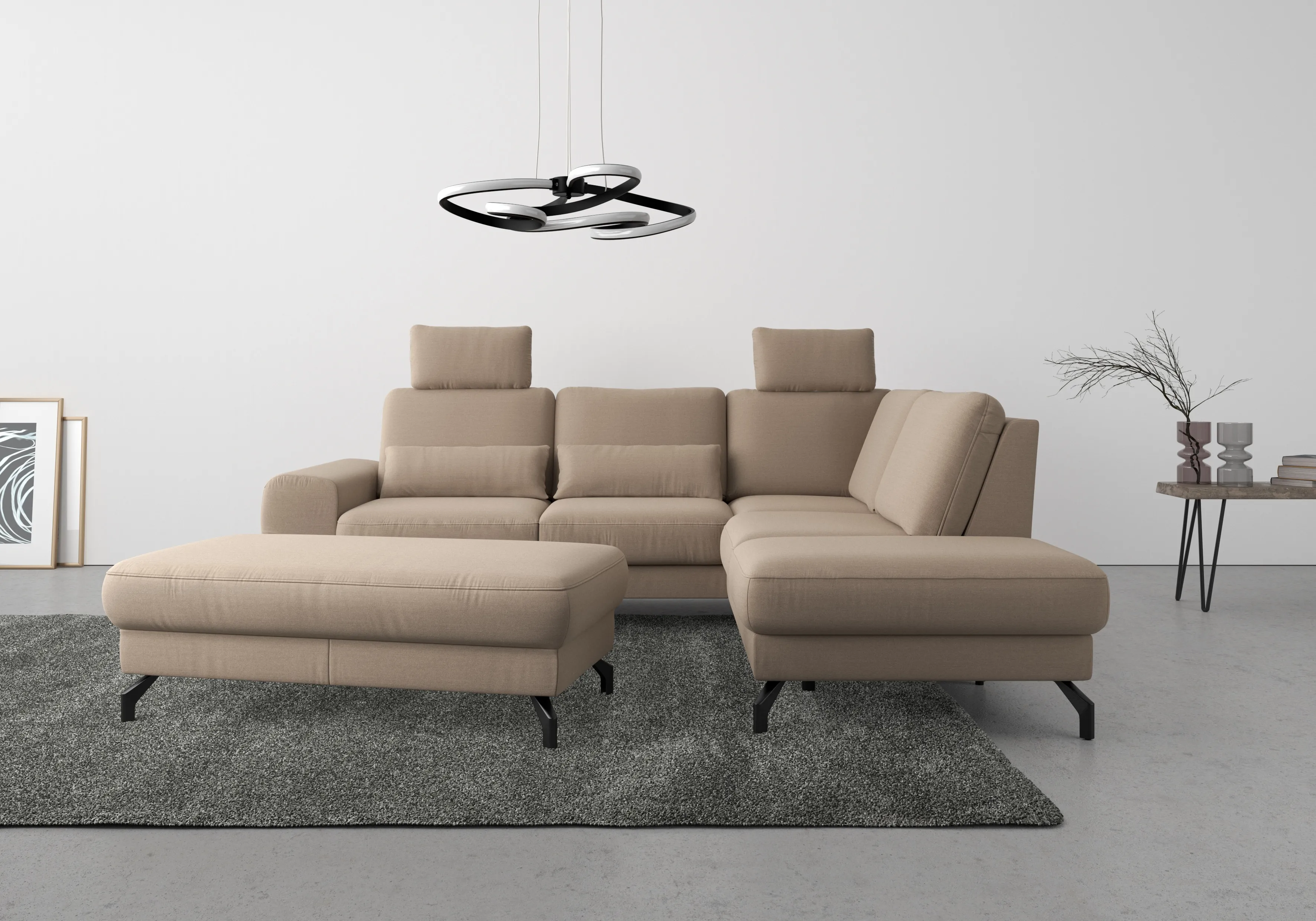 Ecksofa SIT&MORE "Cinturo L-Form" Sofas Gr. B/H/T: 260 cm x 88 cm x 226 cm, Soft clean, Ottomane rechts, inklusive Sitztiefenverstellung-inklusive Federkern, grau (taupe) Ecksofas inklusive Sitztiefenverstellung und Federkern, Sitzhöhe 45 cm