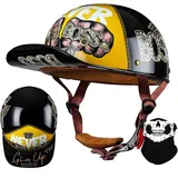 Wttagkl Vintage Motorradhelm ECE-geprüft | Retro Halbschalenhelm mit Schnellverschluss | Leicht & Belüftet für Scooter, Cruiser, Chopper (Damen/Herren),K-M(53~56cm)