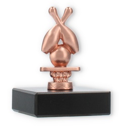 Pokal Metallfigur Kegel gekreuzt bronze auf schwarzem Marmorsockel 8,8cm