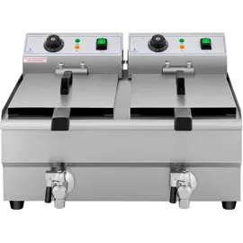 Royal Catering Doppelte Elektrofritteuse mit Hahn 230 V 2 x 10 L