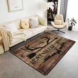 Jagd Hirsch Bereich Teppich 100x150,Hirsch Geweih und Pfeil Druck Dekor Nicht Verschütten Teppich, Retro Brown Rustic Farm Board Dekorative Teppich für Spielzimmer Schlafzimmer Esszimmer