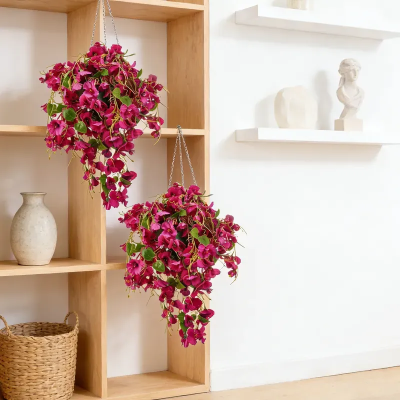 2 Stück 23,6 Zoll/60 cm Künstliche hängende Pflanzen Blumen für Frühlingsdekoration, Outdoor-Hochzeit, Rankpflanze Hibiskusblüten, lange herabhängende Ranken, realistische Pflanzen für Haustür und Veranda