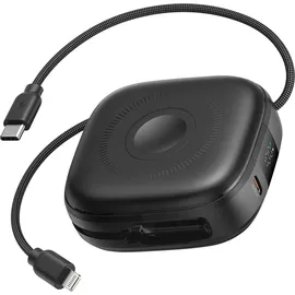 Swissten Swissten, Externer Akku MagSafe 15W 10000mAh mit USB-C- und Lightning-Kabeln, Schwarz - Schwarz