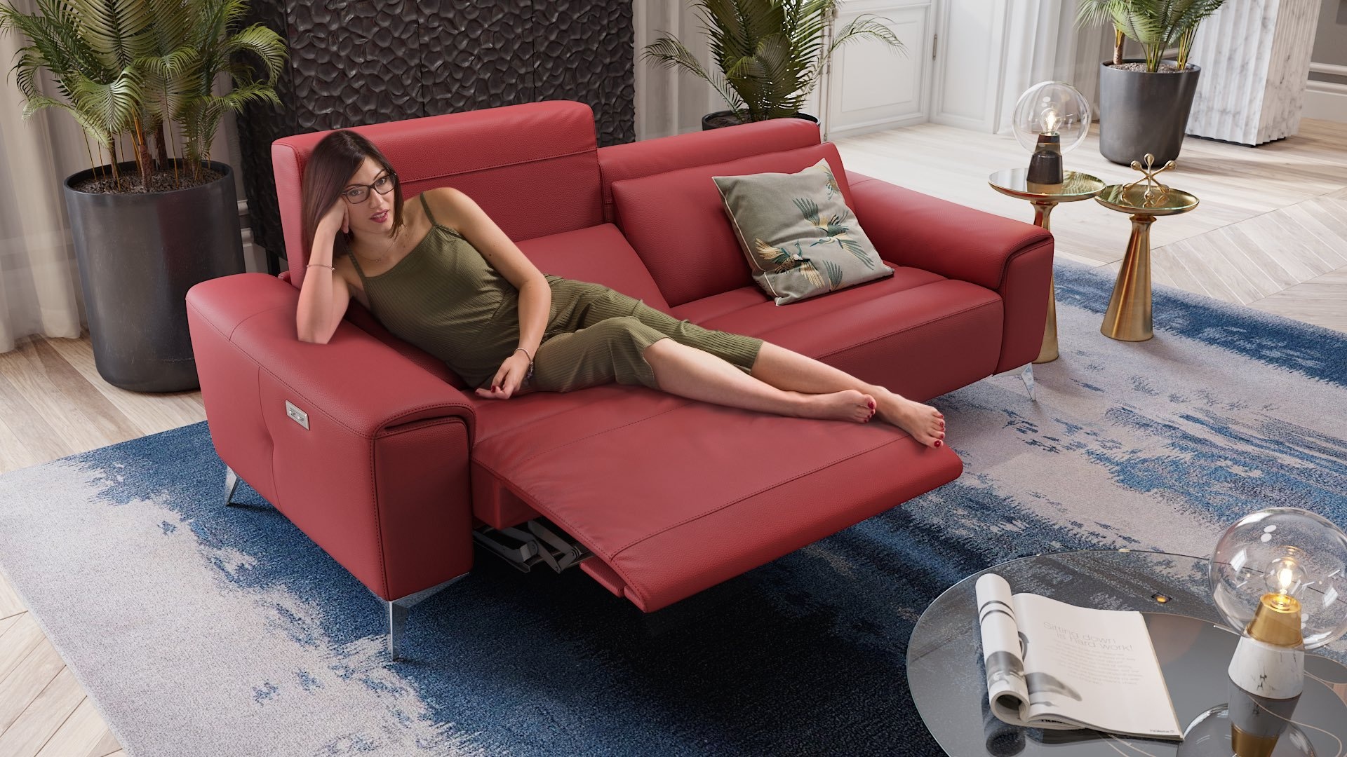 Leder Sofa hochwertig & funktional BELLA Leder Couch - rot