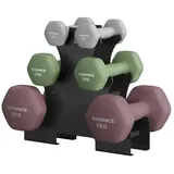 SONGMICS Kurzhantel, Hexagon, mit Hantelständer, 2 x 1 kg, 2 x 3 kg, 2 x 5 kg grau|grün|rot