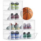 SONGMICS Schuhbox Schuh-Organizer (6 St), Schuh-Organizer, 6er Set, stapelbar, durchsichtig, bis Größe 44 weiß