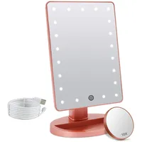 Kosmetikspiegel Beleuchteter mit 10-fachem Vergrößerungsspiegel, 21 LED-beleuchteter Spiegel mit Berührungssensor-Dimmung, einstellbare Drehung um 180 °, Duale Stromversorgung, Tragbarer Tischspiegel