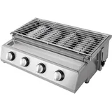 Silber Gasbräter Gasgrill, 4 Brenner BBQ Tischgrill Edelstahl Gastrobräter LPG Gas Grills Höhenverstellbar Abnehmbarer Grill, für Camping Balkon Garten