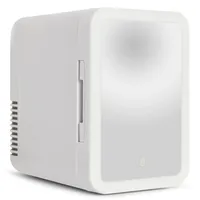 Peach Beauty® Mini Kühlschrank mit LED Spiegel | Mini Fridge mit Kühl und Heizfunktion 12V, 5L | Make Up Minikühlschrank | Kleiner Kühlschrank für Zimmer, Auto, Camping | Weiß