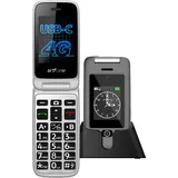 Artfone Senioren Klapphandy G6 | Notrufknopf | Außendisplay mit Uhr & Zeitansage | 4G | Grau