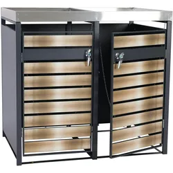 Mendler 2er Mülltonnenverkleidung mit Pflanzkasten HWC-J81, erweiterbar, 125x132x80cm Metall 47kg, anthrazit ~ gold