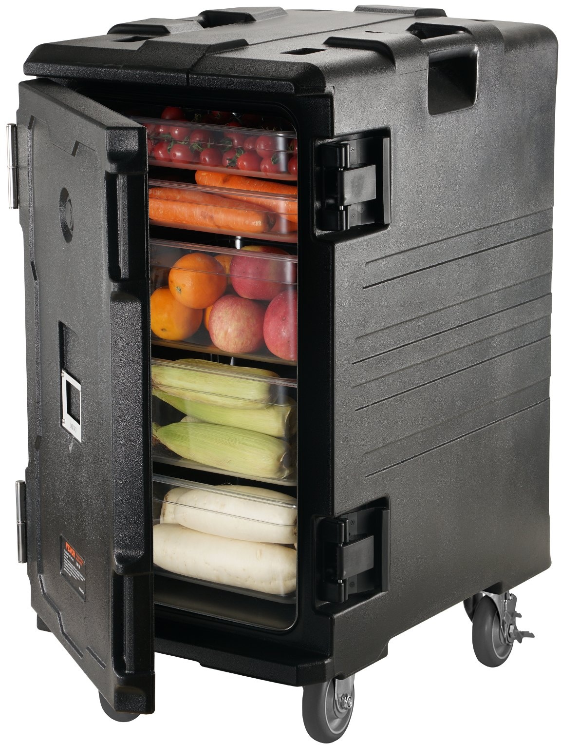 VEVOR Isolierter Lebensmittelbehälter-Träger, Frontlader, Catering-Box mit Rädern, 109 Qt, Schwarz