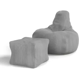 Juskys Sitzsack Chillex mit Hocker L in Stoff Cord Hellgrau