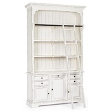 Casa Padrino Landhausstil Schrank mit Leiter Antik Weiß 143,5 x 40,6 x H. 233,7 cm - Bücherschrank - Regalschrank - Wohnzimmerschrank - Büroschrank - Landhausstil Möbel