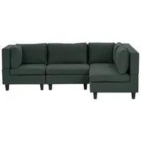 BELIANI 4-Sitzer Ecksofa Linksseitig Dunkelgrün Stoffbezug mit Kissen Schwarze Beine Modular Modern Modulsofa Wohnlandschaft Wohnzimmer Wohnecke - Grün/Schwarz
