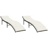 vidaXL Sonnenliegen 2 Stk. mit Auflagen Schwarz Poly Rattan