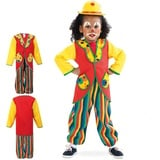 KarnevalsTeufel Anzug "Clowni", buntes Clown-Kostüm für Kinder, 2-teilig, bestehend aus Oberteil und Hose (116)