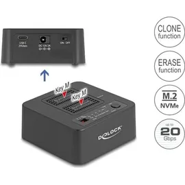 DeLock USB 20 Gbps M.2 Dockingstation für 2 x NVMe PCIe SSD mit Klon- und