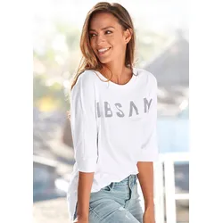 Rundhals-Shirt »Iduna«, mit Logoprint, Baumwoll-Mix, lockere Passform, Gr. L (40), weiß, , 75154811-L