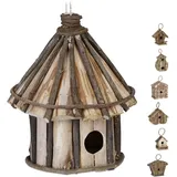 Relaxdays Deko Vogelhaus zum Aufhängen, unbehandeltes Holz, Balkon, Terrasse, Garten, Nistkasten HxD: 25 x 20 cm, Natur, G
