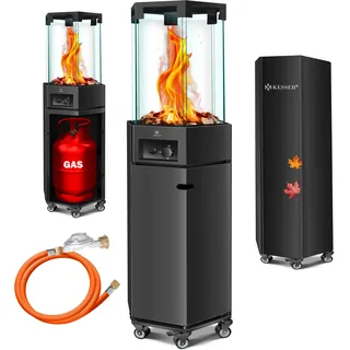 Kesser KESSER® Heizstrahler Gas Terrassenheizstrahler Gasheizungen Gasheizstrahler Gasheizer inkl. Schutzhülle Outdoor-Heizung Mobiler Heizpilz Flammenheizer, Pyramide Terrassenheizer , mit Bodenrollen