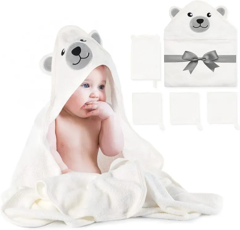 Momcozy Badehandtuch-Geschenkset aus Bambusfaser (Bär-Design, 5 Stück)