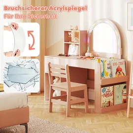 Costway 2 in 1 Schminktisch mit Led & Buntem Spiegel Rosa