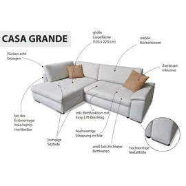 exxpo - sofa fashion Ecksofa EXXPO - SOFA FASHION "Casa Grande inkl. Bettfunktion & Bettkasten, bequem", beige (taupe, rust), B:268cm H:90cm T:178cm, Sofas, Ecksofa, Breite 268cm, L-Form, guter Sitzkomfort, große Liegefläche
