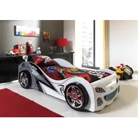 Autobett inkl Matratze 90x200 Rennauto Car Kinderbett Lattenrost Rennwagen weiss
