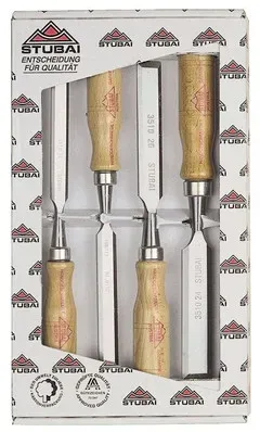 Stemmeisensatz, Heft aus Rotbuche 4-teilig, 12-24 mm