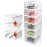 EASYmaxx faltbares Schuhregal mit durchsichtiger Front | 1-6 transparente Schuhboxen | Platzsparender Kunststoffschrank zum Auseinanderziehen | Ideal für Sneaker, Werkzeug u.v.m. | Einfacher Aufbau
