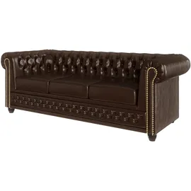 s-style möbel Chesterfield-Sofa 3-Sitzer mit Schlaffunktion Morin Braun vegan Leder