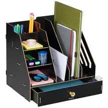 Relaxdays Schreibtisch-Organizer mit Stehsammler Schwarz