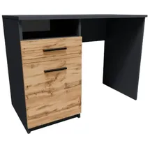 matkam Schreibtisch Bodo DSP H 75 x B 100 x T 50 cm, laminierte Möbelplatte, Schublade mit Metalllaufleiste auf Rollen, Ablage mit Tür, Metallscharniere, satinierte Griffe (Anthrazit Grau-Wotan Eiche)