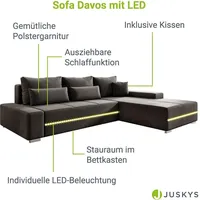Juskys Sofa Davos mit Schlaffunktion, Bettkasten, & - Dunkelgrau