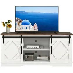 Merax Großer TV-Schrank TV Stand Sideboard Entertainment Center mit 2 klassischen Schiebetüren Einstellbare Regale Weiß