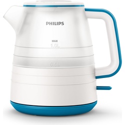 Philips HD9344/10 Wasserkocher (transparent, 1 L, 2200 W), Wasserkocher, Blau, Weiss