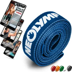 Fitnessband lang aus Stoff – Widerstandsstufe 4. Traininsbänder mit Tasche BLAU 25-45 kg